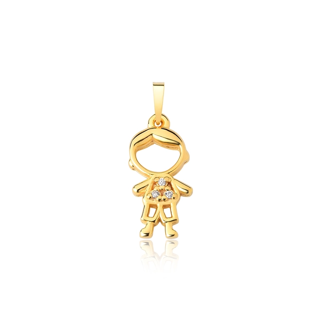Pingente For me filhos prata 925 dourada menino com Zircônias 1