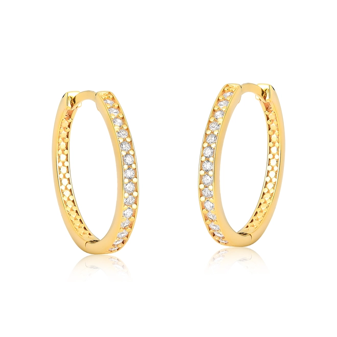 Brinco For me argola redonda prata 925 dourada com Zircônias brancas 1