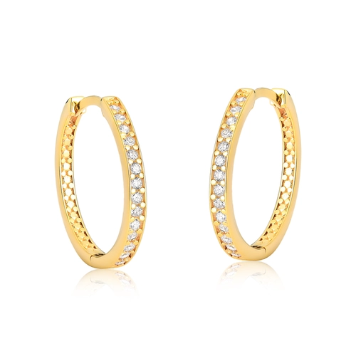 Brinco For me argola redonda prata 925 dourada com Zircônias brancas