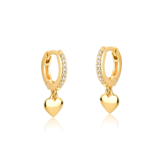 Brinco For me argola click com Zircônias prata 925 dourada com pingente coração 1