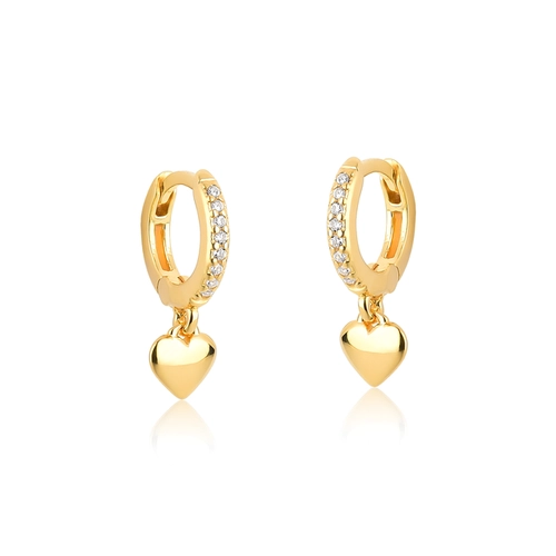 Brinco For me argola click com Zircônias prata 925 dourada com pingente coração