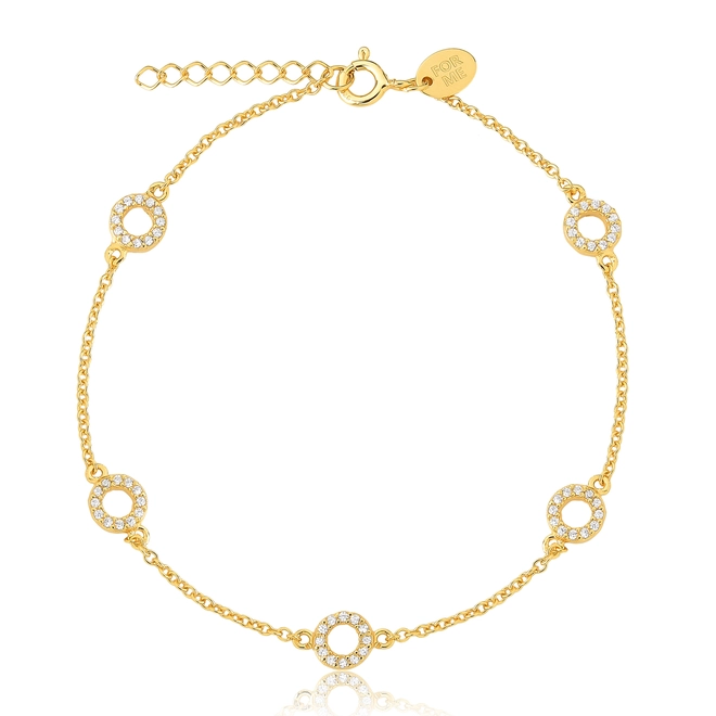 Pulseira For me de elos prata 925 dourada com círculos de Zircônias 1