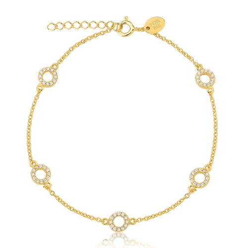 Pulseira For me de elos prata 925 dourada com círculos de Zircônias