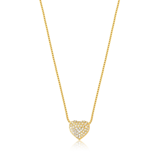 Gargantilha For me veneziana prata 925 dourada pingente coração com Zircônias 1