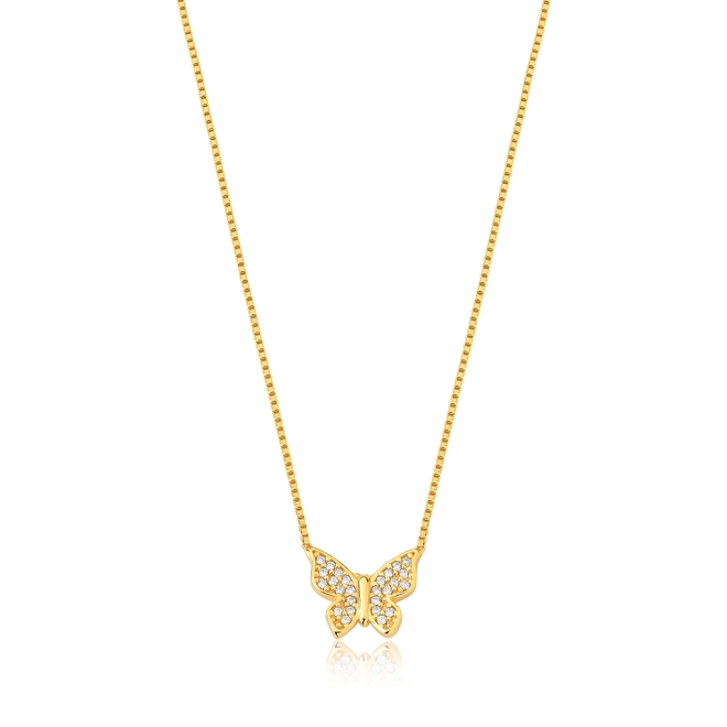 Gargantilha For me veneziana prata 925 dourada pingente borboleta com Zircônias 1