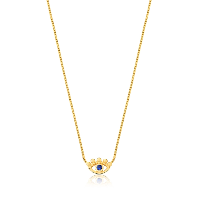 Gargantilha For me veneziana prata 925 dourada pingente olho grego com Zircônia azul 1