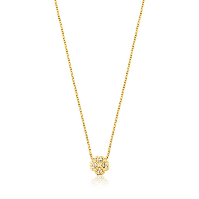 Gargantilha For me veneziana prata 925 dourada trevo com Zircônias 1