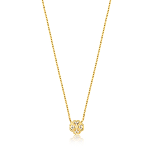 Gargantilha For me veneziana prata 925 dourada trevo com Zircônias