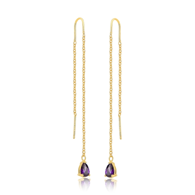 Brinco For me Ear Line corrente prata 925 dourada com gota de Zircônia lilás 1