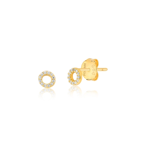 Brinco For me Stud círculo vazado prata 925 dourada com Zircônias