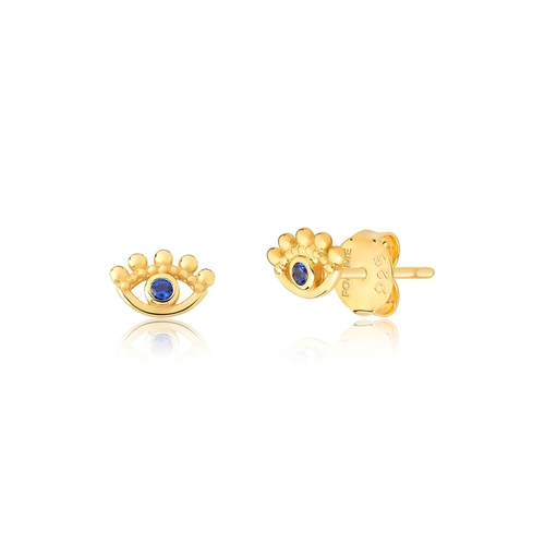 Brinco For me Stud olho grego prata 925 dourada com Zircônias azuis