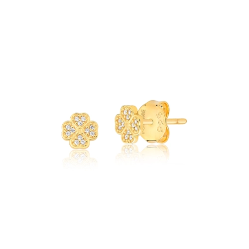 Brinco For me Stud prata 925 dourada trevo corações de Zircônias