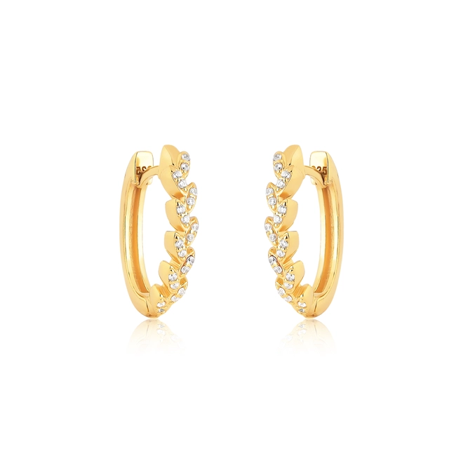 Brinco For me argola click oval prata 925 dourada folhas com Zircônias 1