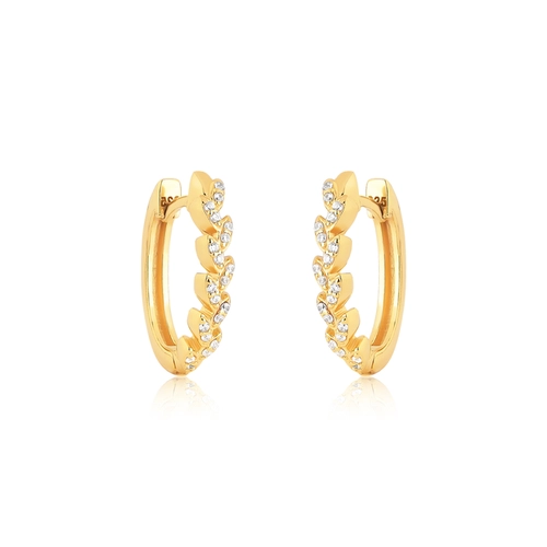Brinco For me argola click oval prata 925 dourada folhas com Zircônias