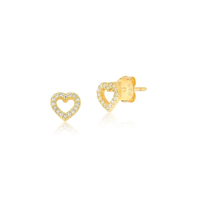 Brinco For me Stud coração vazado prata 925 dourada com Zircônias 1