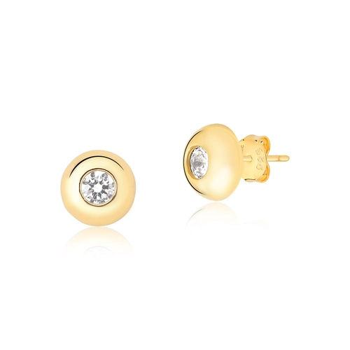 Brinco For me Stud botão prata 925 dourada com Zircônia branca