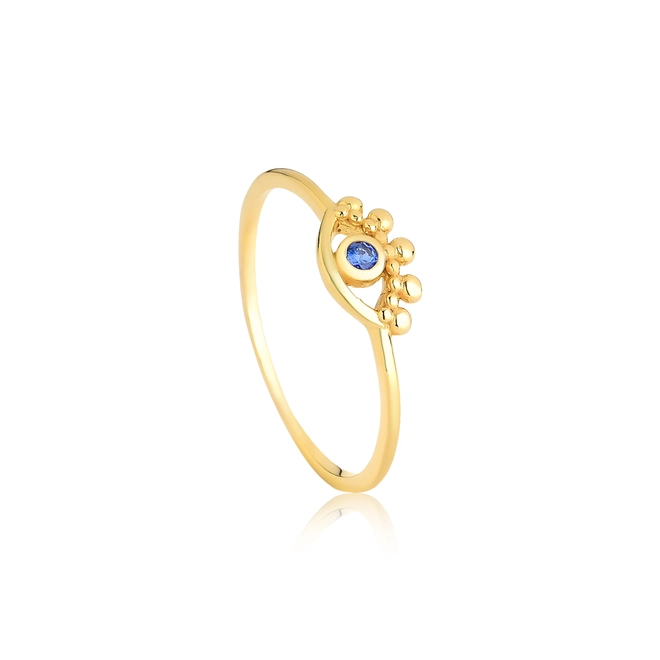 Anel For me olho grego prata 925 dourada com Zircônia azul 1