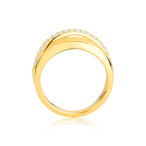 Anel For me abaulado aros cruzados prata 925 dourada com aro de Zircônias