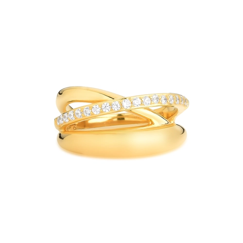 Anel For me abaulado aros cruzados prata 925 dourada com aro de Zircônias
