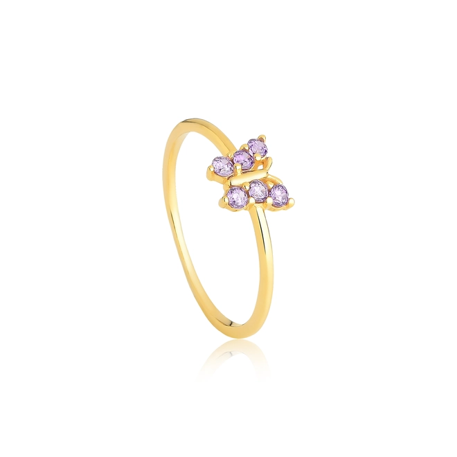 Anel For me borboleta prata 925 dourada com Ametista lavanda 1