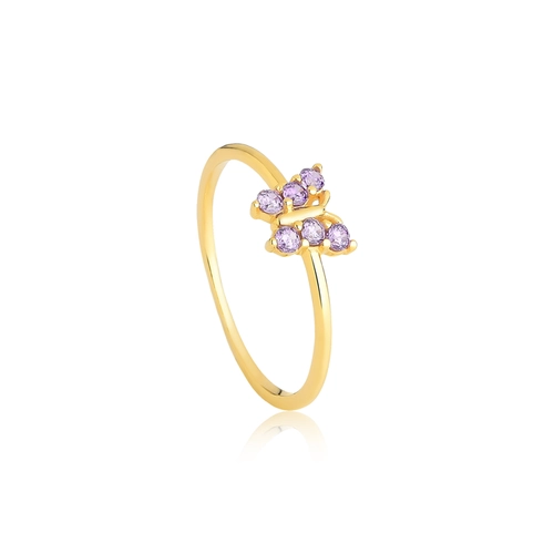 Anel For me borboleta prata 925 dourada com Ametista lavanda
