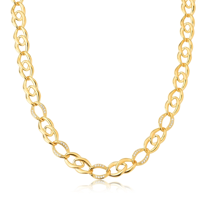 Gargantilha For me elo oval grande prata 925 dourada com elos de Zircônias 1