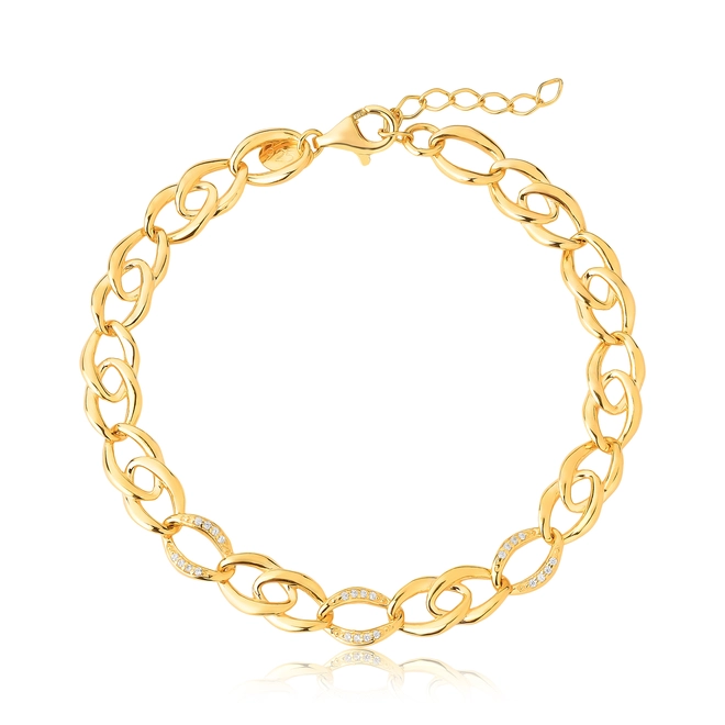 Pulseira For me elos ovais grandes em prata 925 dourada com Zircônias brancas 1