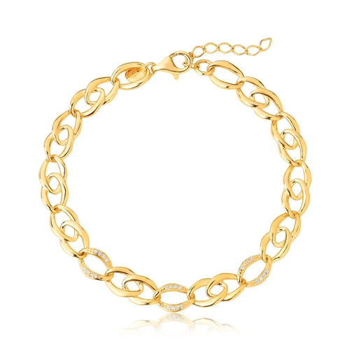 Pulseira For me elos ovais grandes em prata 925 dourada com Zircônias brancas