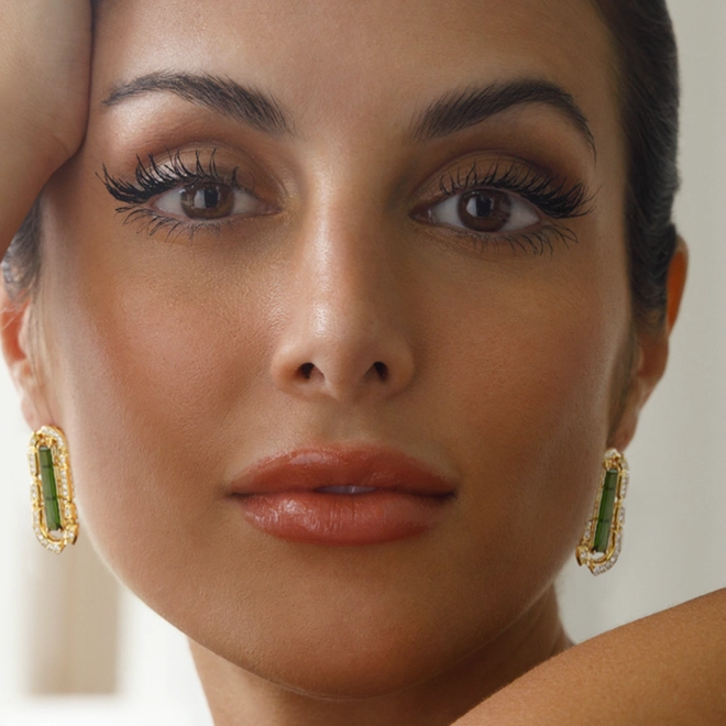 Brinco Colosseo oval ouro 18k módulos com Diamantes e Turmalina Verde 2