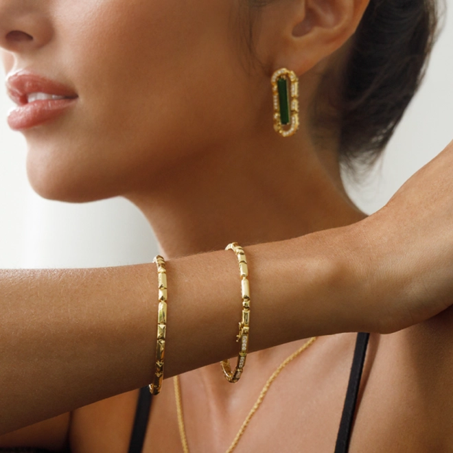 Brinco Colosseo oval ouro 18k módulos com Diamantes e Turmalina Verde 4