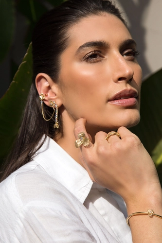 Pulseira Printemps bracelete tubo flor filigrana ouro 18k com gema Tanzanita