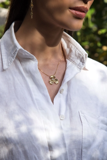 Pingente Printemps flor filigrana ouro 18k mix Gemas Naturais e Diamante 5