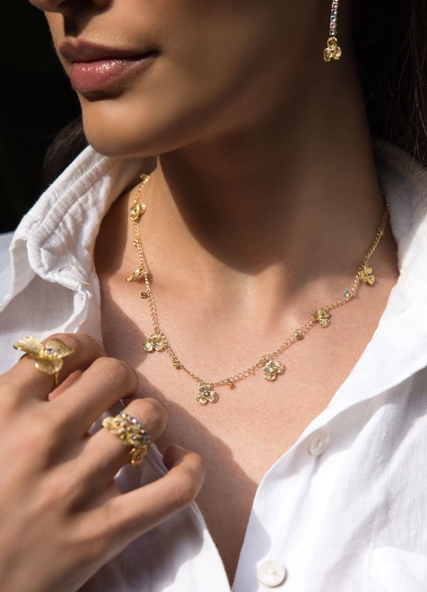 Gargantilha Printemps de elos com 7 flores filigrana ouro 18k mix de Gemas Naturais 2
