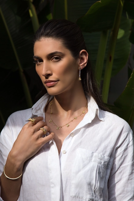 Gargantilha Printemps de elos com 7 flores filigrana ouro 18k mix de Gemas Naturais 3