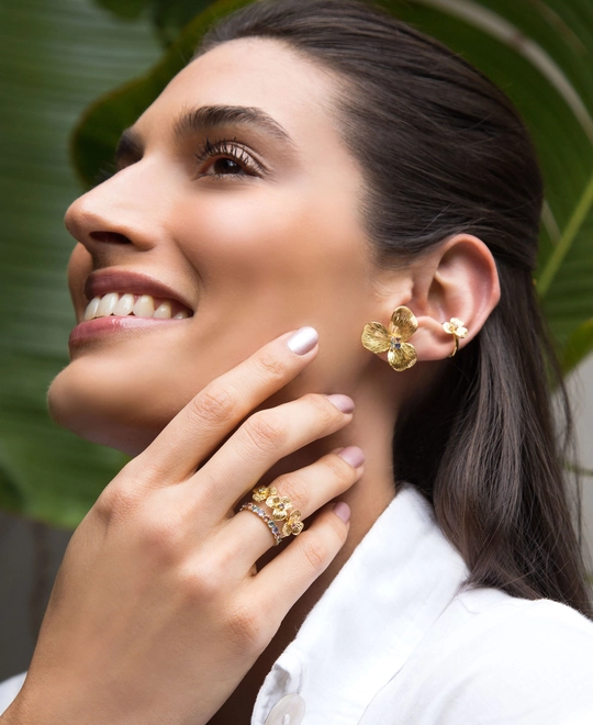 Anel Printemps 3 flores filigrana ouro 18k mix de Gemas Naturais 2