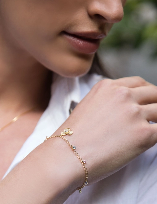 Pulseira Printemps elos com flor filigrana ouro 18k Tanzanita e mix de Gemas 2