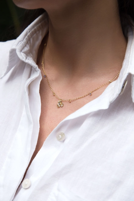 Gargantilha Printemps pingente flor filigrana ouro 18k miolo de Tanzanita e mix de Gemas 2