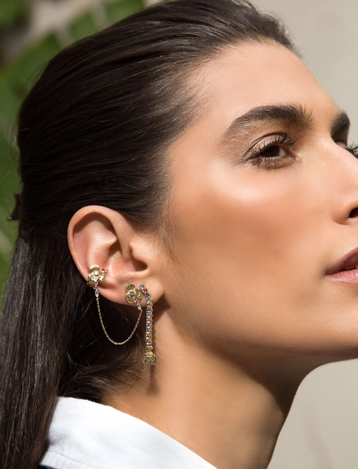 Piercing de orelha Printemps encaixe flores filigrana ouro 18k mix Gemas Naturais e Diamantes 2