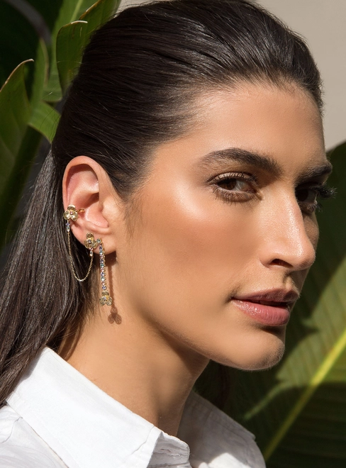Piercing de orelha Printemps encaixe flores filigrana ouro 18k mix Gemas Naturais e Diamantes 3