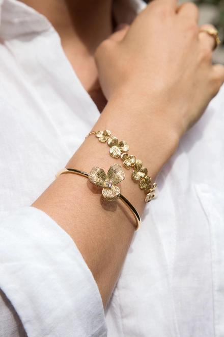 Pulseira Printemps bracelete flor filigrana ouro 18k mix de Gemas e Diamante 3