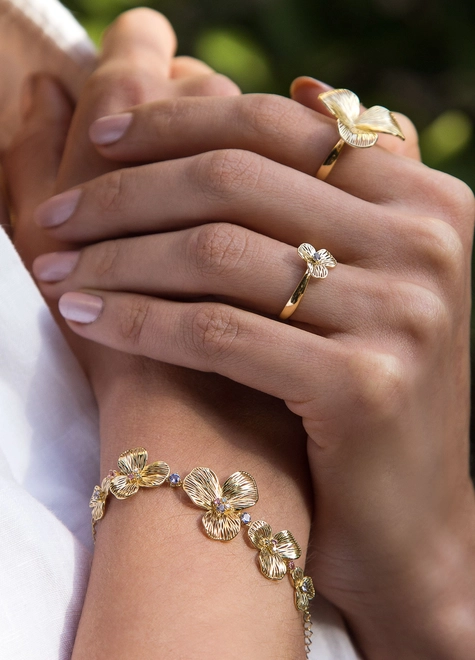 Pulseira Printemps articulada 5 flores filigrana ouro 18k mix de Gemas Naturais e Diamantes 3