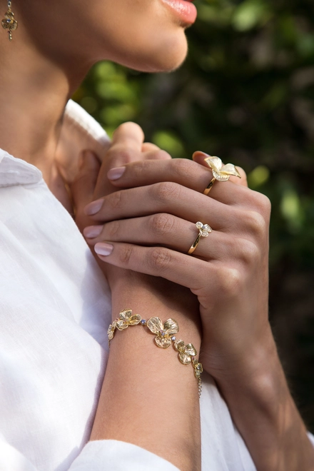 Pulseira Printemps articulada 5 flores filigrana ouro 18k mix de Gemas Naturais e Diamantes 5