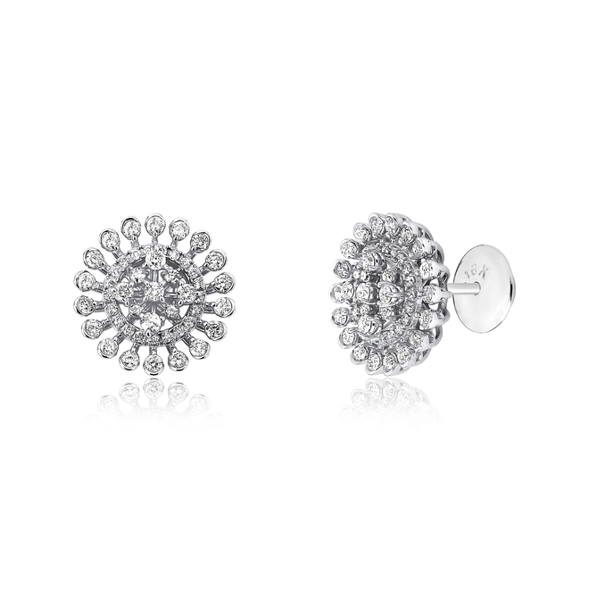 Brinco Stud chuveiro ouro branco 18k com Diamantes 1