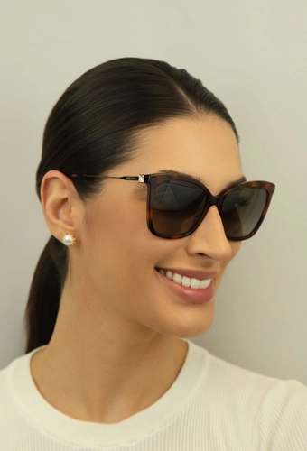 Óculos de Sol Jimmy Choo MACI/S 086 55HA Acetato Marrom Mesclado e Dourado com lentes na cor Marrom Degradê