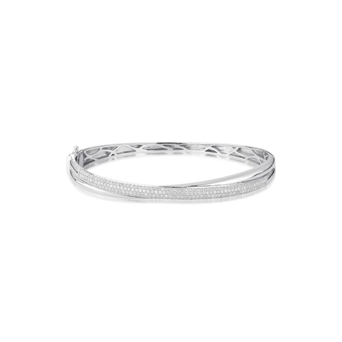Pulseira Marée bracelete ouro branco 18k ondas cruzadas pavê 103pts de Diamantes