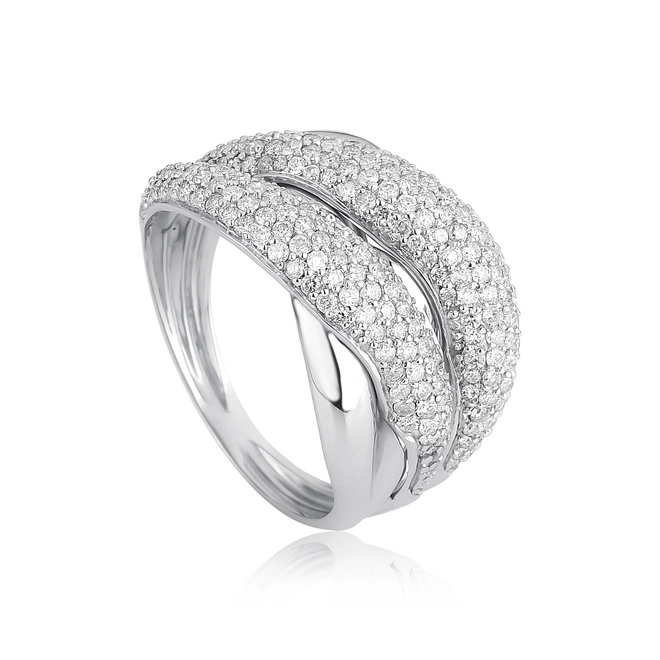 Anel Marée ondas ouro branco 18k aros cruzados pavê de 97pts Diamantes 1