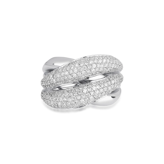 Anel Marée ondas ouro branco 18k aros cruzados pavê de 97pts Diamantes 3