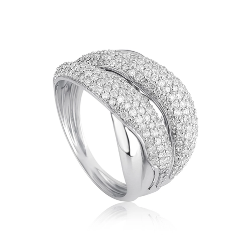 Anel Marée ondas ouro branco 18k aros cruzados pavê de 97pts Diamantes