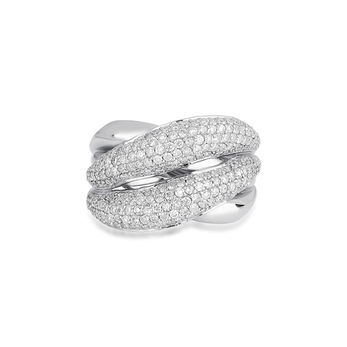 Anel Marée ondas ouro branco 18k aros cruzados pavê de 97pts Diamantes
