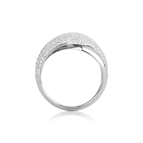 Anel Marée ondas ouro branco 18k aros cruzados pavê de 97pts Diamantes